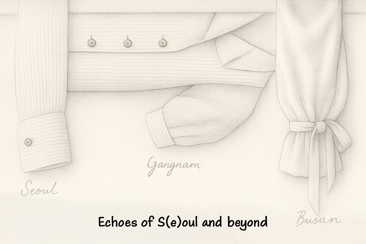 Esquisse artistique des trois modèles phares Séoul, Gangnam et Busan avec le titre 'Echoes of S(e)oul and beyond'