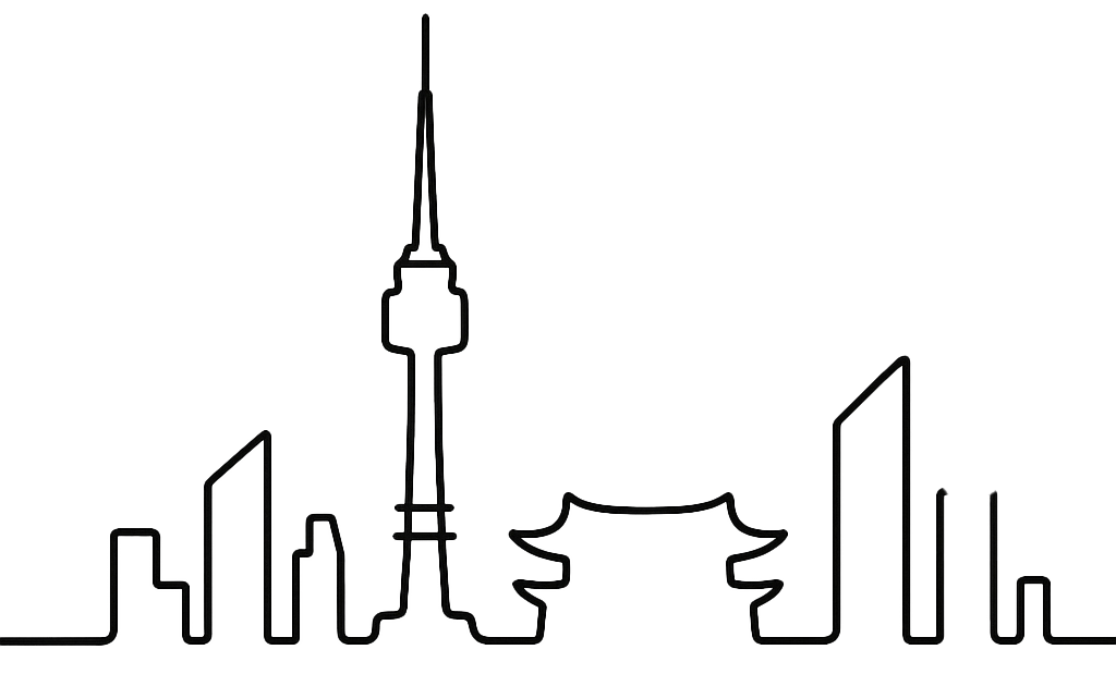 Minimalist line drawing silhouette of Seoul skyline featuring Seoul Tower, modern skyscrapers, and traditional Korean palace architecture representing the harmony between heritage and innovation